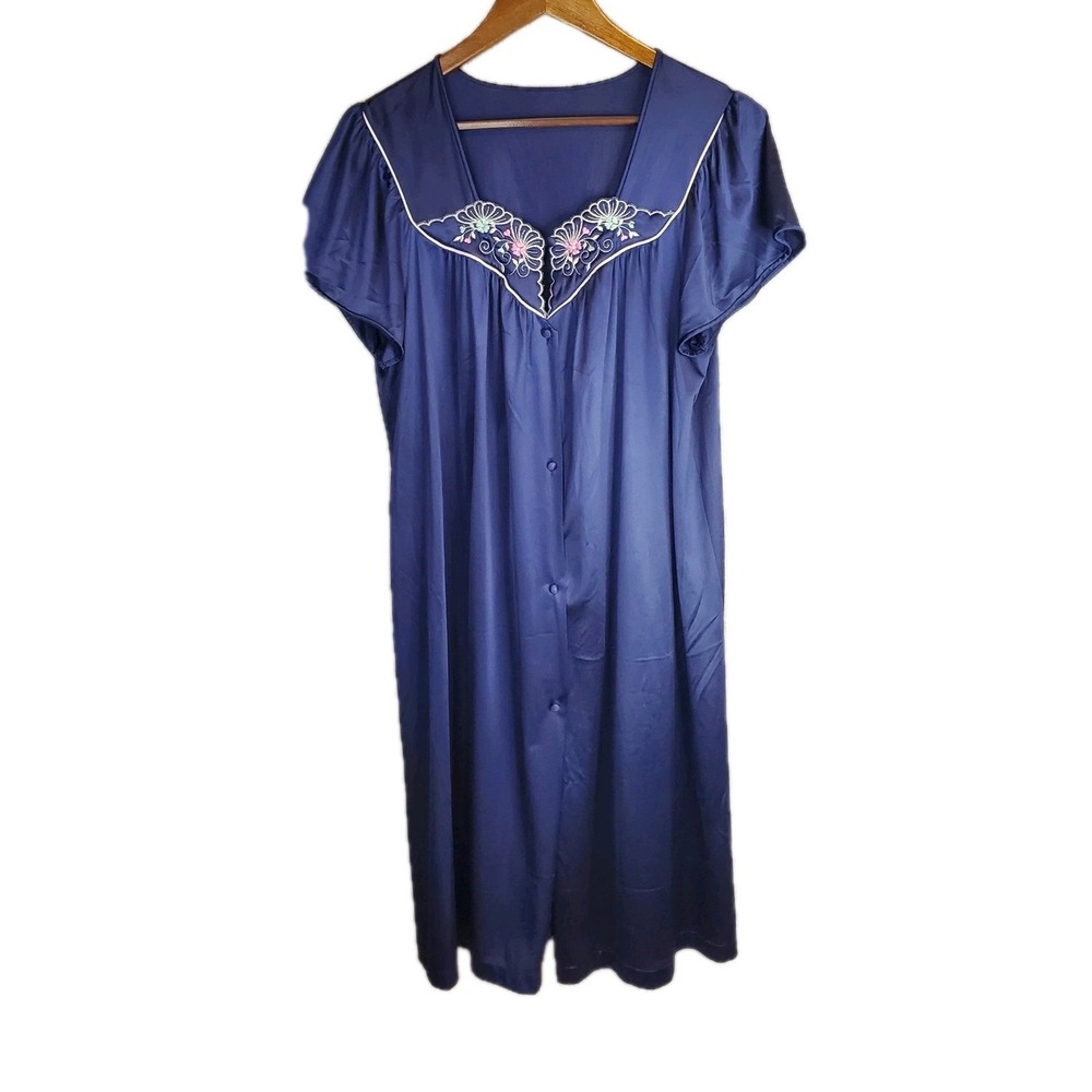 Vintage Vanity Fair Long Nightgown Blue Women's Size S Flutter‎ Sleeve Pockets